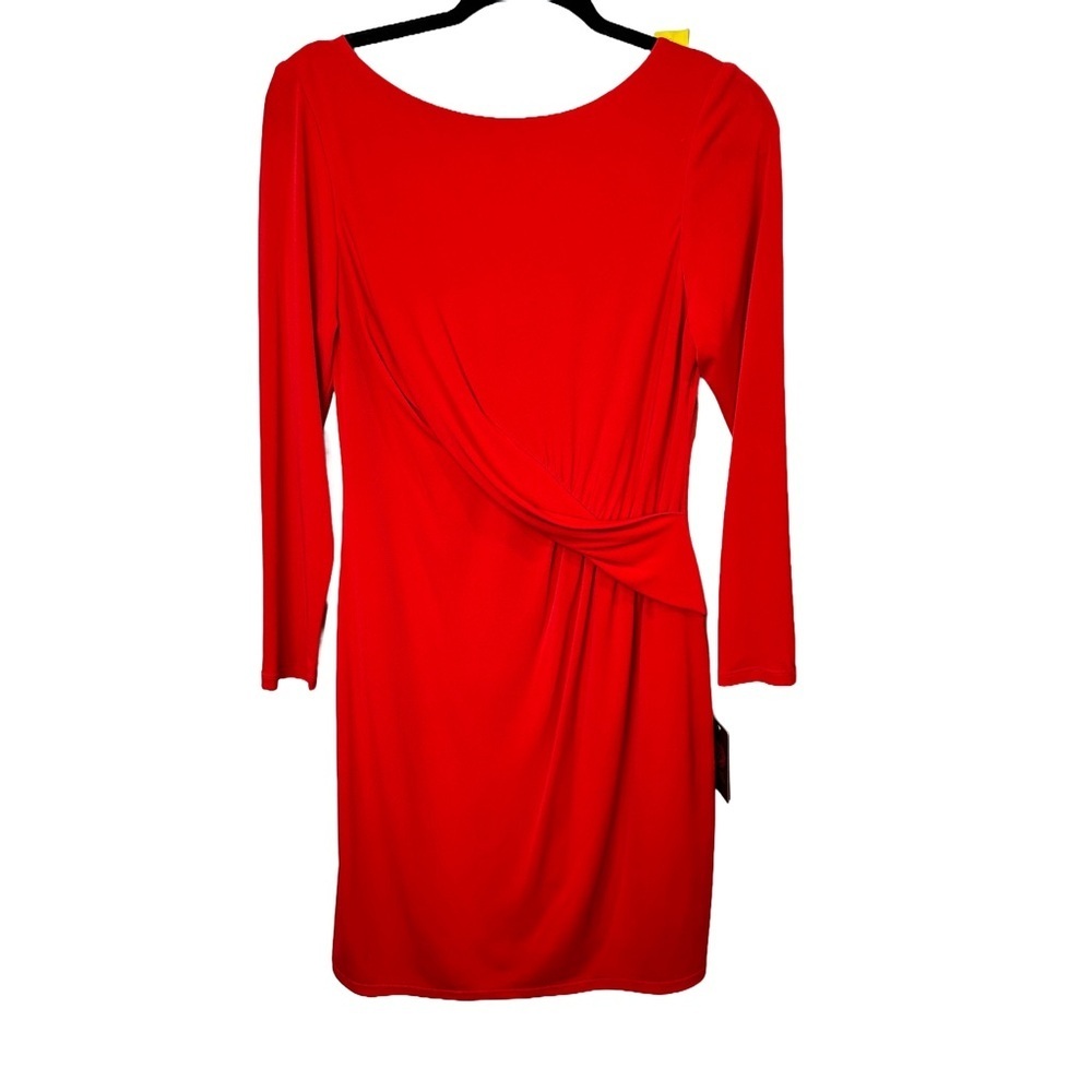 NWT Vince Camuto Red‎ Ruched Long Sleeve Sheath Dress V Back Zipper 10